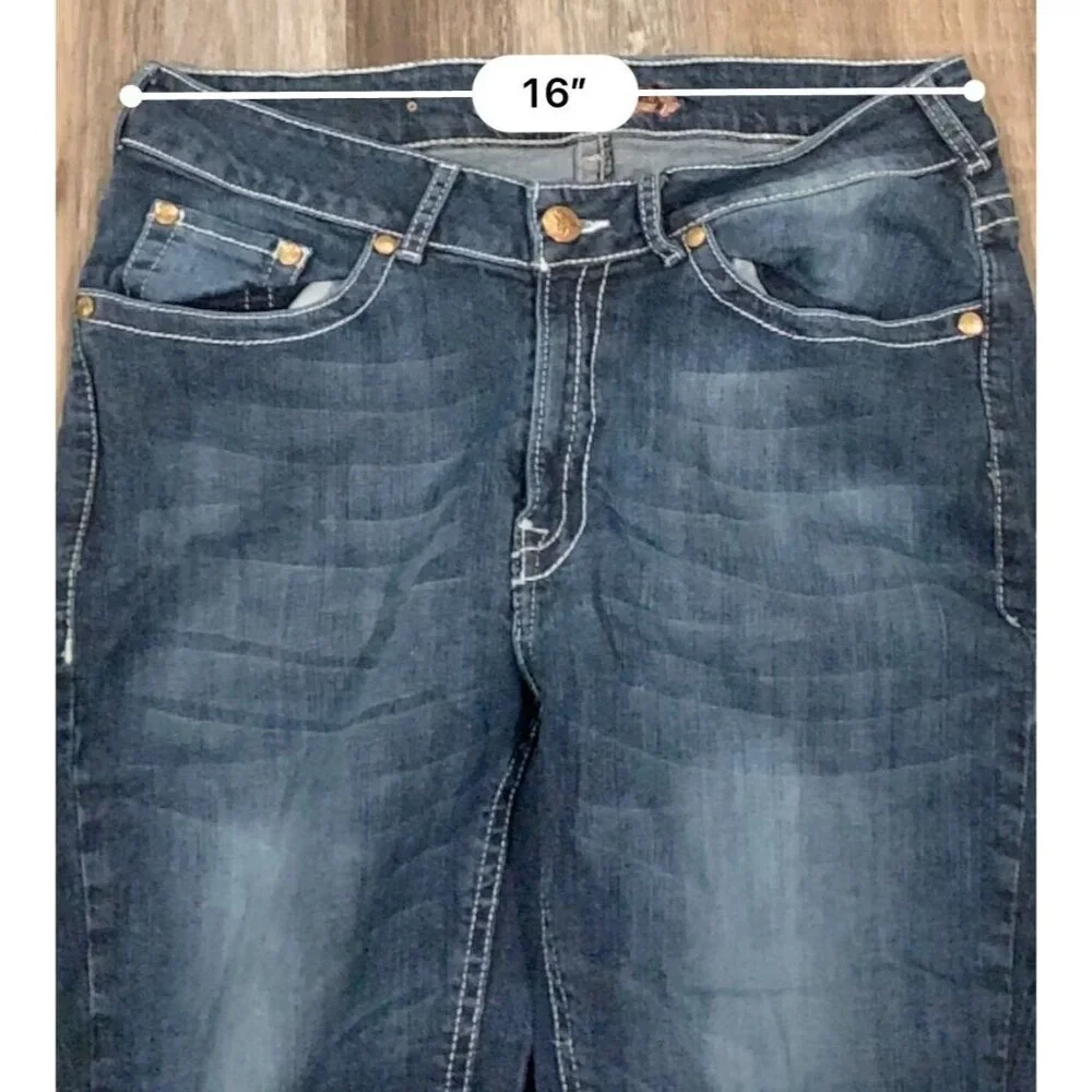 Philanthropic Jeans Womens Size 16 Blue Denim Straight Leg Mid Rise Medium Wash - Picture 9 of 14